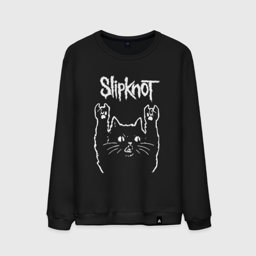 Мужской свитшот хлопок Slipknot, Слипкнот Рок кот, цвет черный