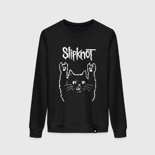 Женский свитшот хлопок Slipknot, Слипкнот Рок кот, цвет черный