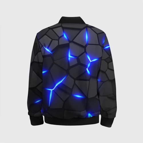 Детский бомбер 3D с принтом Cyberpunk броня синяя сталь текстура, вид сзади #1