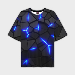 Мужская футболка oversize 3D Cyberpunk броня синяя сталь текстура