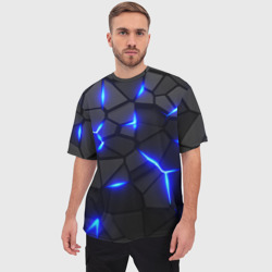 Мужская футболка oversize 3D Cyberpunk броня синяя сталь текстура - фото 2