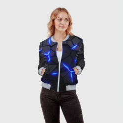 Женский бомбер 3D Cyberpunk броня синяя сталь текстура - фото 2