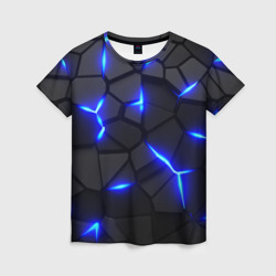 Женская футболка 3D Cyberpunk броня синяя сталь текстура