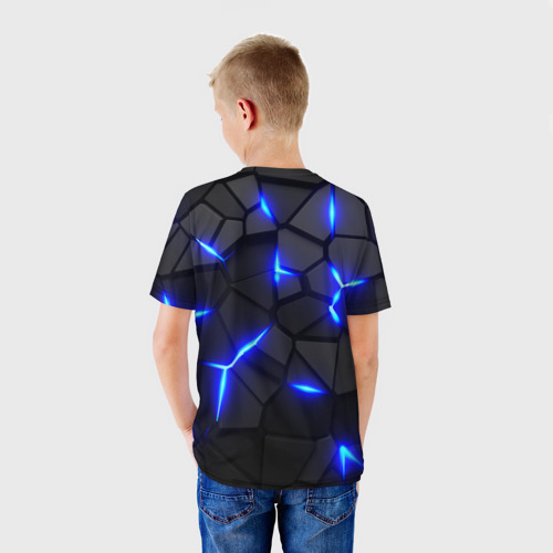 Детская футболка 3D Cyberpunk броня синяя сталь текстура, цвет 3D печать - фото 4