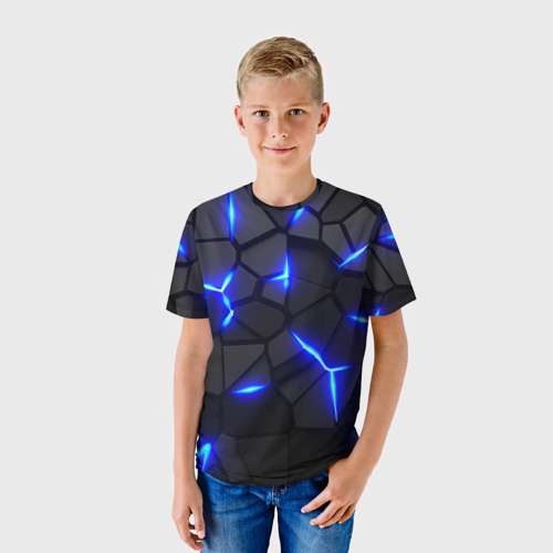 Детская футболка 3D Cyberpunk броня синяя сталь текстура, цвет 3D печать - фото 3