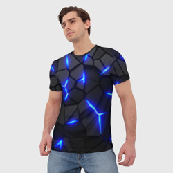 Мужская футболка 3D Cyberpunk броня синяя сталь текстура - фото 2