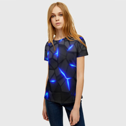 Женская футболка 3D Cyberpunk броня синяя сталь текстура - фото 2