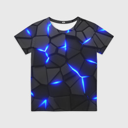 Детская футболка 3D Cyberpunk броня синяя сталь текстура
