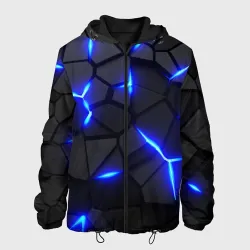 Мужская куртка 3D Cyberpunk броня синяя сталь текстура