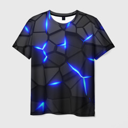 Мужская футболка 3D Cyberpunk броня синяя сталь текстура