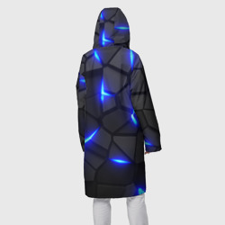 Дождевик с принтом Cyberpunk 2077: броня синяя сталь для женщины, вид на модели сзади №2. Цвет основы: белый
