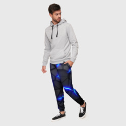Мужские брюки 3D Cyberpunk броня синяя сталь текстура - фото 2