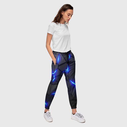Женские брюки 3D Cyberpunk броня синяя сталь текстура, цвет 3D печать - фото 5