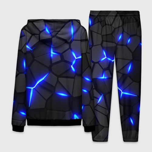 Мужской 3D костюм с принтом Cyberpunk броня синяя сталь текстура, вид сзади #1