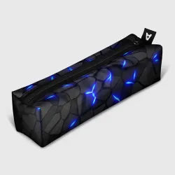 Пенал школьный 3D Cyberpunk броня синяя сталь текстура