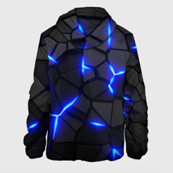 Куртка с принтом Cyberpunk броня синяя сталь текстура для женщины, вид сзади №1. Цвет основы: черный