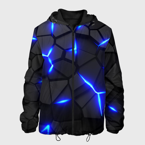 Мужская куртка с принтом Cyberpunk броня синяя сталь текстура, вид спереди №1