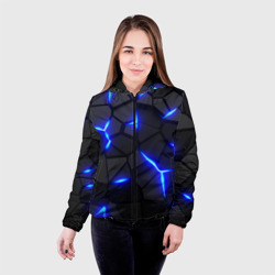 Женская куртка 3D Cyberpunk броня синяя сталь текстура - фото 2
