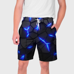 Мужские шорты 3D Cyberpunk броня синяя сталь текстура