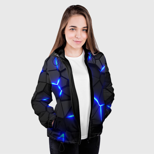 Женская куртка 3D Cyberpunk броня синяя сталь текстура, цвет черный - фото 4