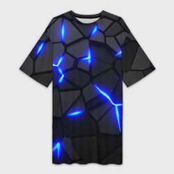 Платье-футболка 3D Cyberpunk броня синяя сталь текстура