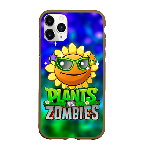 Чехол для iPhone 11 Pro Max матовый с принтом Plants vs Zombies / подсолнух, вид спереди #2