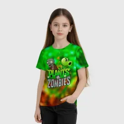 Детская футболка 3D Plants vs Zombies горохострел и зомби - фото 2