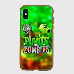 Чехол для iPhone XS Max матовый Plants vs Zombies горохострел и зомби