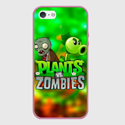 Чехол для iPhone 5/5S матовый Plants vs Zombies горохострел и зомби