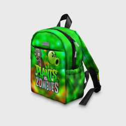 Рюкзак с принтом Plants vs Zombies горохострел и зомби для ребенка, вид на модели спереди №3. Цвет основы: белый