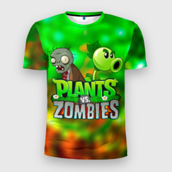 Мужская футболка 3D Slim Plants vs Zombies горохострел и зомби