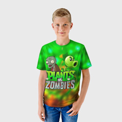 Детская футболка 3D Plants vs Zombies горохострел и зомби - фото 2