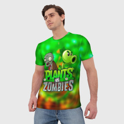 Мужская футболка 3D Plants vs Zombies горохострел и зомби - фото 2