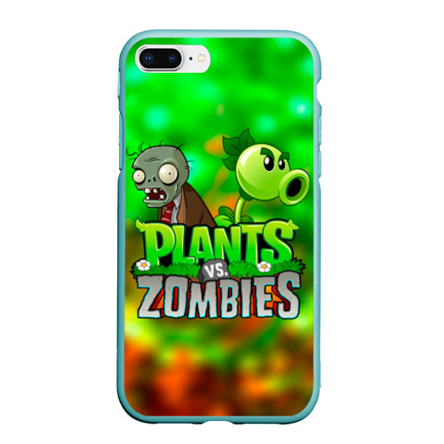 Чехол для iPhone 7Plus/8 Plus матовый Plants vs Zombies горохострел и зомби, цвет мятный