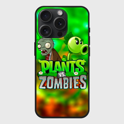Чехол силиконовый для Apple iPhone 15 Pro матовый Plants vs Zombies горохострел и зомби