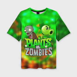 Женская футболка oversize 3D Plants vs Zombies горохострел и зомби
