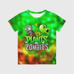 Детская футболка 3D Plants vs Zombies горохострел и зомби