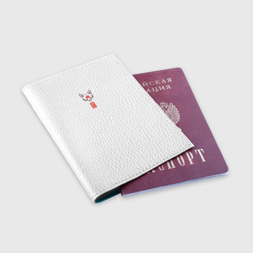 Обложка для паспорта матовая кожа Маска демонической лисы, цвет голубой - фото 3