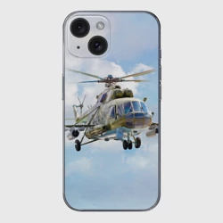Чехол для iPhone 15 силиконовый с защитой камеры Многоцелевой вертолёт МИ-8