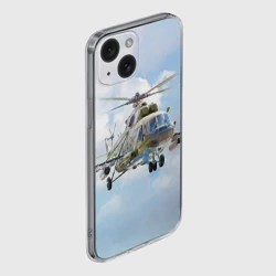 Чехол для iPhone 15 силиконовый с защитой камеры Многоцелевой вертолёт МИ-8 - фото 2
