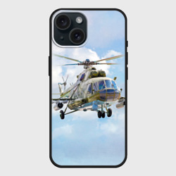 Чехол силиконовый для Apple iPhone 15 матовый Многоцелевой вертолёт МИ-8