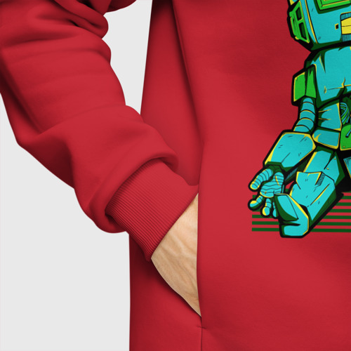 Мужское худи Oversize хлопок Грустный робот с антенной, цвет красный - фото 8