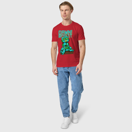 Мужская футболка хлопок Грустный робот с антенной, цвет красный - фото 5