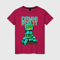 Женская футболка хлопок Грустный робот с антенной