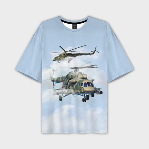 Мужская футболка оверсайз с принтом Ми-8. Вертолёт, вид спереди №1