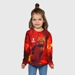 Детский лонгслив 3D The Stray Кот-бродяга в огненных тонах - фото 2
