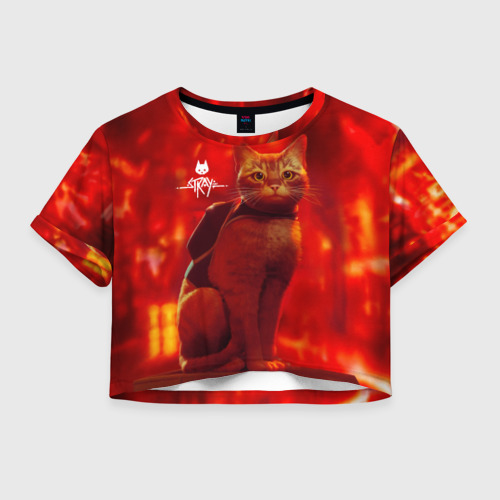 Женская футболка Crop-top 3D The Stray Кот-бродяга в огненных тонах, цвет 3D печать