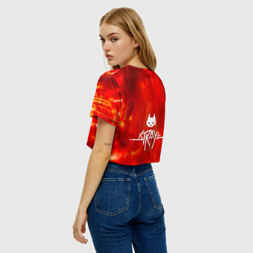 Женская футболка Crop-top 3D The Stray Кот-бродяга в огненных тонах, цвет 3D печать - фото 5