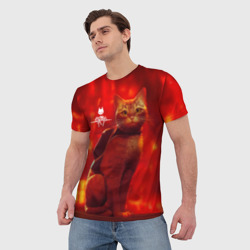 Мужская футболка 3D The Stray Кот-бродяга в огненных тонах - фото 2