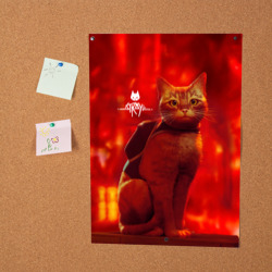 Постер с принтом The Stray / Кот-бродяга в огненных тонах для любого человека, вид спереди №2. Цвет основы: белый
